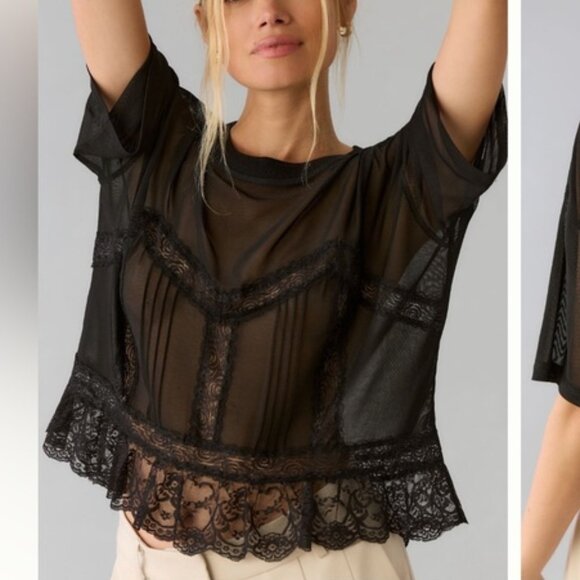 DOLAN Short-Sleeve Sheer Lace Top size Large - Picture 1 of 4